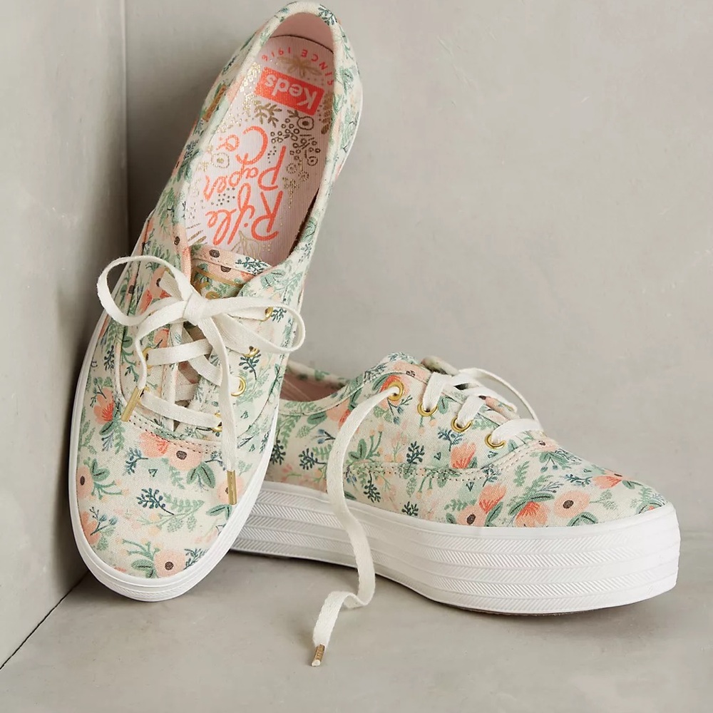 Keds X Rifle Paper Company Anthropologie Women's Floral Canvas Sneakers Size 8